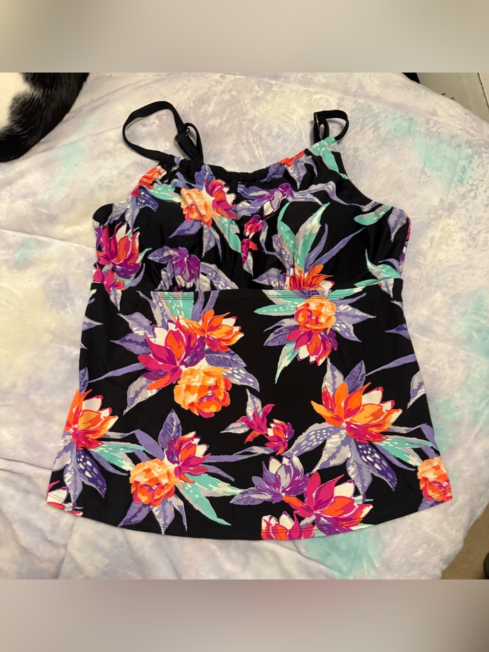 St. John's Bay Black Floral Swim Camisole with Orange, Pink and Purple Flowers